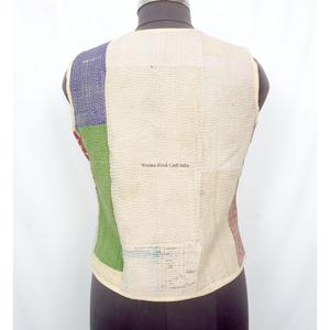 Elegant Handmade Breathable Cotton <b>Kantha</b> V-Neck Women's Waistcoat Winter Short <b>Jacket</b> Vest Embroidered Back Logo Vintage - Product Image 4