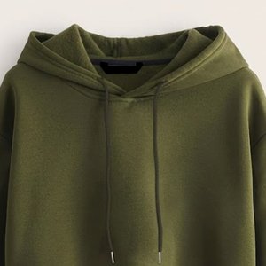 Novedades, Sudadera Corta con Capucha para Mujer, Color Verde Oliva, con Logotipo Personalizado, Manga Larga, Color Sólido, Informal, Tejida, para Otoño e Invierno - Product Image 5