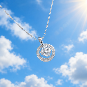 Colgante de Diamante Cultivado en Laboratorio con Corte Redondo y Halo para Mujer, Oro de 10K, 14K, 18K, Plata 925, 935, Engaste de Garras, Joyería Fina de Lujo - Product Image 1