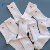 Chaussettes en coton blanc personnalisées JZVINA avec broderie drapeau américain pour hommes, usage quotidien, respirantes, résistantes aux déchirures, style tricoté