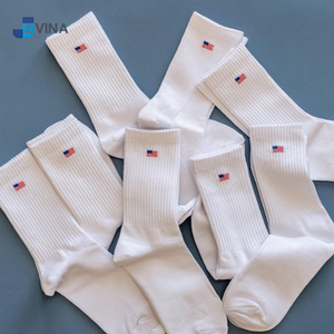 Chaussettes en coton blanc personnalisées JZVINA avec broderie drapeau américain pour hommes, usage quotidien, respirantes, résistantes aux déchirures, style tricoté - Product Image 2