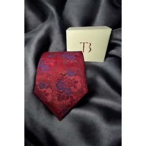 Ensemble cravate et pochette de costume de luxe rouge à motifs floraux pour homme, effet soie |   Coffret Cadeau Hanky Combo Vêtements Formels OEM Inde Style 2026 - Product Image 2