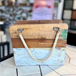 Jardinières / Sacs à fleurs en bois de bateau recyclé couleur naturelle pour la maison, le jardin et l'extérieur – Décoration carrée en rotin/mangue, petite taille - Product Image 5