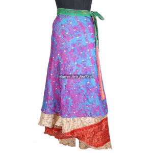 New Indian Silk Sari Magic <b>Wrap</b> <b>Skirts</b> for Girls Women Wear Vintage Silk Sari Long Length <b>Wrap</b> Around <b>Skirt</b> 2 Layer Saree Boho - Product Image 5