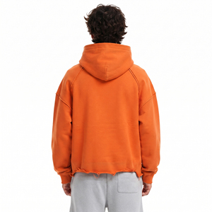 Men's Oversized French Terry Hooded Sweat Shirt Chenille Embroidery <b>Fleece</b> <b>Hoodie</b> Distressed Hem Casual Winter Pullover <b>Hoodie</b> - Product Image 2