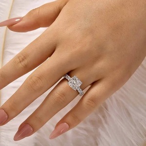925 Moissanite Classic <b>Cushion</b> Cut Engagement <b>Ring</b> Travel <b>Ring</b> In Sterling Silver White Gold Plated Moissanite <b>Ring</b> for Women's - Product Image 4