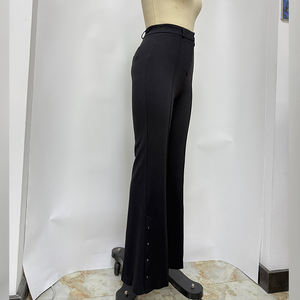 Pantalones Casuales de Mujer de Cintura Media, Corte Recto, con Cierre de Cremallera y Decoración de Botones, Transpirables, Tejidos, Ajustados, Largos - Product Image 5