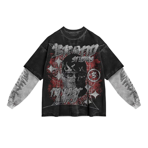 เสื้อยืดแขนคู่ผู้ชายแบบสั่งทำพิเศษ เนื้อผ้าหนา พิมพ์ลายกราฟิก ทรงโอเวอร์ไซส์ สไตล์สตรีทแฟชั่น เสื้อผ้าขายส่ง - Product Image 3