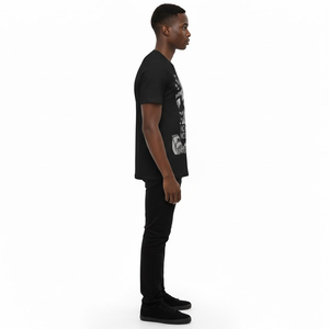 Camiseta Gráfica Negra sin Estampado para Hombre, Manga Corta, Cuello Redondo, Estilo Urbano - Product Image 4