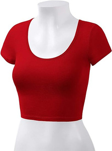 2026 <b>Top</b> Selling Custom Women's Solid Green Scoop Neck Short Sleeve Knitted T-Shirt 100% Cotton Breathable Eco-Friendly <b>Zipper</b> - Product Image 6