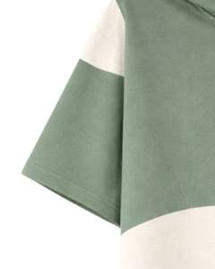 Sudadera con Capucha de Manga Corta para Hombre, Color Verde, Blanco y Azul Marino, con Bolsillo Canguro, Estilo Casual Urbano, de Algodón y Felpa - Product Image 4