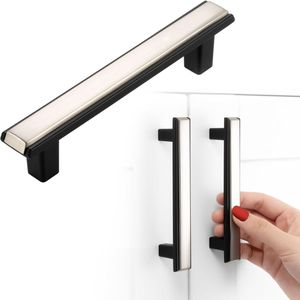 Set di 5 Maniglie per Mobili da Cucina Bicolore 3-3/4 Pollici, Finitura Nichel Spazzolato e Nero Opaco, Modello 2281 - Product Image 1