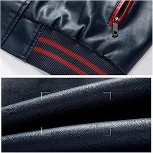Chaqueta Varsity de PU para Hombre, Negra con Letra R Amarilla, Cierre de Cremallera Frontal, Estilo Casual para Otoño - Product Image 3