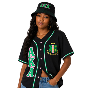 AKA <b>Baseball</b> Jersey Black Green Button-Up Women's Casual Sports Shirt Premium Embroidered Style Black Green Color - Product Image 3