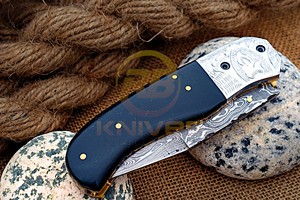 Navaja de Bolsillo Plegable de Estilo Artesanal de Lujo con Hoja con Patrón de Damasco y Mango de Micarta para Uso Diario y al Aire Libre - Product Image 4