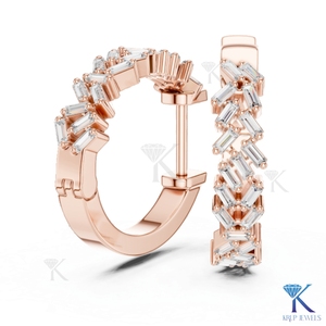 Custom Lab Grown CVD Baguette Diamond Herringbone Pattern Huggie Hoop <b>Earrings</b> 14K 18K Solid Gold Fine Women Jewelry Manufacture - Product Image 5