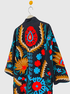 Veste en velours pour femmes grande taille brodée à la main, col châle, manches trois quarts, motif géométrique, manteau long, vêtements d'automne - Product Image 3