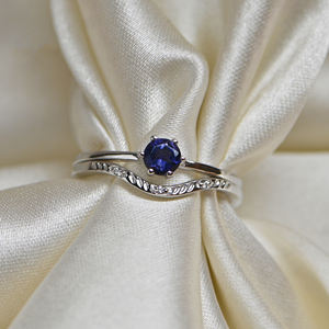 Tanzanite Bridal Ring Set 925 Sterling <b>Silver</b> Gold Plated Luxury Third Party Certified Prong Setting Matching Band Handmade Ring - Product Image 1