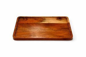 Plateau de service en bois artisanal avec bord surélevé, grand plateau rectangulaire pour servir les aliments, bois brun rustique, petit-déjeuner, collation, dîner - Product Image 1