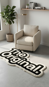 Alfombra de Lana Hecha a Mano con Tipografía Original Única, Antideslizante, Diseño en Blanco y Negro, Alfombra Decorativa para Sala de Estar - Product Image 3