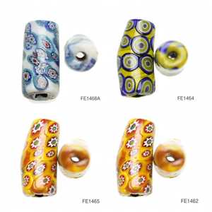 Perles en tube Millefiori Murano faites à la main en gros, forme cylindrique allongée, motif floral jaune, rouge, bleu, style vénitien, commerce africain - Product Image 5