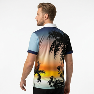 Camisa Polo Personalizada para Hombre con Estampado de Palmeras y Atardecer Tropical, Camisa de Golf Casual de Manga Corta, Ropa al por Mayor OEM/ODM - Product Image 2