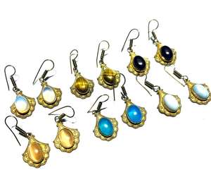 Boucles d'oreilles pendantes en laiton plaqué argent tibétain avec micro-incrustation d'améthyste, pierres semi-précieuses, bijoux tendance, cadeau pour femme - Product Image 3