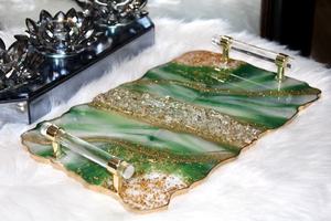 Handmade Emerald Green Glitter Resin <b>Tray</b>: Gold Handle <b>Vanity</b> <b>Tray</b> - Product Image 6