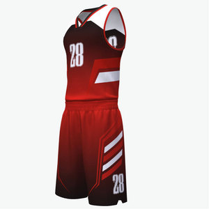 Custom Basketball Jersey Set Red Black V-Neck Sleeveless Heat-Transfer Printed Mesh Moisture Wicking Polyester Elastic Waist - Product Image 1