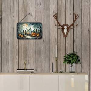 ป้ายแขวนติดผนังประตูรูปสุสานน่ากลัวสำหรับวันฮาโลวีนใหม่ป้ายโลหะอลูมิเนียมหลากสีสำหรับห้องครัวห้องน้ำ8HX12W ตกแต่งบ้าน - Product Image 4