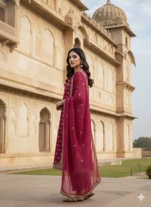 Elegant Fully Stitched GMY <b>Silk</b> <b>Kurta</b> Palazzo Set with Embroidery Work for Women - Product Image 2