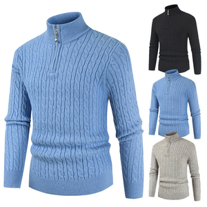 Pull tricoté mi-zippé pour homme, chaud et décontracté, à manches longues, coupe ample, col montant, idéal pour l'hiver - Product Image 5