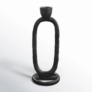 Base para Velas Cónicas de Metal Negro Premium al por Mayor, Soporte Profesional para Eventos, Base de Diseño Abstracto Resistente al Deslustre con Acabado Cepillado - Product Image 1