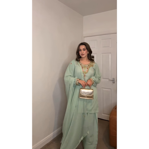Ensemble haut-plazzo et dupatta pour femmes, vêtements de soirée, avec broderie lourde, look élégant - Product Image 2