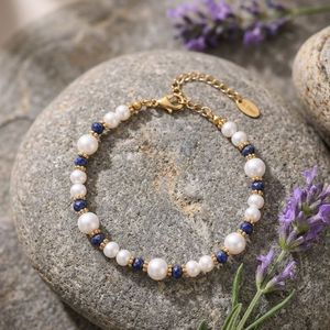 Pulsera Clásica de Acero Inoxidable con Cuentas de Piedra Azul Perla y Empaque Personalizado para Marca Privada - Product Image 6
