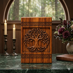 Wooden Cremation Urn Adult Ashes <b>Memorial</b> <b>Keepsake</b> Box Carved Tree Pattern Home Display - Product Image 2