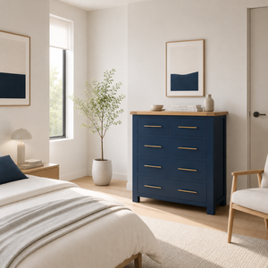 Modern Design Eco-Friendly High Grade <b>Tall</b> Boy <b>Cabinet</b> Wooden Dresser with 5 Drawers Bedroom Furniture Vietnamese Supplier - Product Image 1