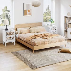 Comodino Bianco con Specchio Fumé, 2 Cassetti, Struttura in MDF Intagliato (30x45x60cm) - Product Image 6