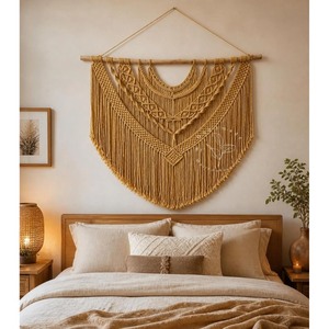 Bohemian Macrame Wall Hanging Abstract Geometric Pattern <b>Triangle</b> Shape Natural Fiber Home Decor Living Room Art Piece - Product Image 4
