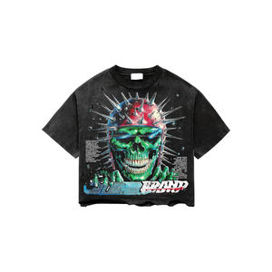 T-shirts pour hommes avec logo personnalisé en strass, 100% coton, col rond, style streetwear surdimensionné, t-shirts graphiques délavés à l'acide pour hommes - Product Image 6