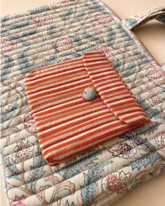 Quilted Cotton High Quality Luxurious Laptop Tote Bag Striped Pocket Vintage Block Print Design Handle Carrying System - Product Image 2