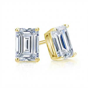Boucles d'oreilles clous unisexes minimalistes plaquées or 10K, personnalisées, tendance, scintillantes, avec moissanite taille émeraude, à visser, pour fiançailles - Product Image 1