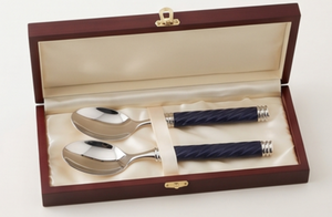Ensemble de 2 cuillères de service élégantes en acier inoxydable avec manches en céramique bleu marine, finition miroir, compatibles lave-vaisselle, pour la maison - Product Image 6
