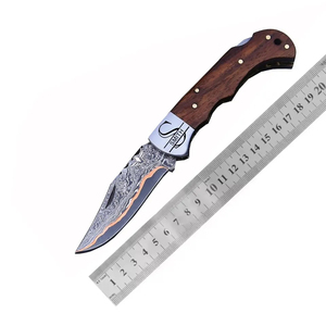 Couteau utilitaire pliant de luxe en cuivre et acier inoxydable, lame droite en bois à pointe tombante, ultra-affûtée, tactique, de survie, EDC, noir, OEM - Product Image 1