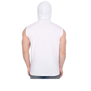 Custom Logo Winter Casual Men's Sleeveless <b>Hoodie</b> for <b>Workout</b> Gym Training 100% Cotton Breathable Hooded Tank Top - Product Image 3