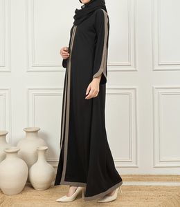 Beautiful Black Modern New Style Modest Abaya Robe Islamic Clothing Front Open Muslim Women Long Dress Polyester Floral V Neck - Product Image 6