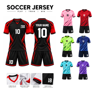 Uniforme de Fútbol Personalizado, Camiseta Negra y Roja con Cuello en V, Manga Corta, Impresión Sublimada, Secado Rápido, Uniforme de Equipo para Hombre, Adulto, Todas las Temporadas - Product Image 5