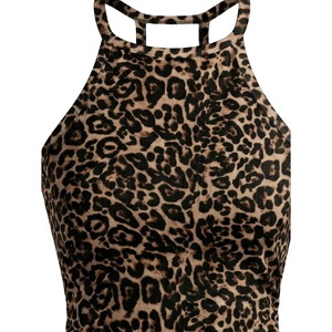 Camiseta sin mangas con estampado de leopardo para mujer, corte ajustado, tejido elástico, estilo casual, suave y transpirable, con logo personalizado, talla XL - Product Image 4
