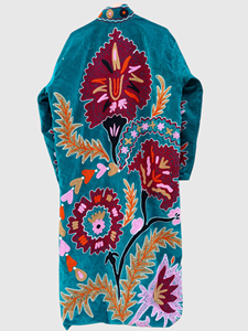 Chaqueta Larga de Terciopelo Bordada a Mano para Mujer, Talla Grande, Cuello Mandarín, Manga Larga, Estampado Floral, Ropa de Otoño - Product Image 3