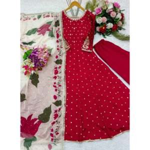 Hermoso Vestido Anarkali de Poliéster para Fiesta con Pantalón y Dupatta - Product Image 2